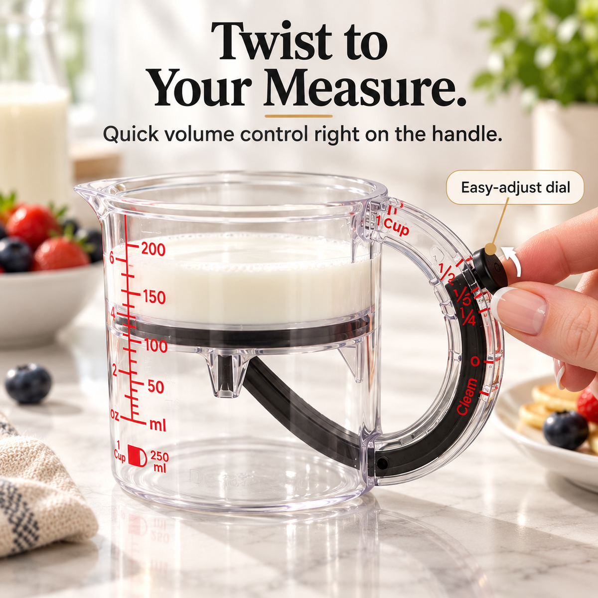 🥣 Adjustable Measuring Cup with Built-In Scraper – 1 Cup / 250 mL