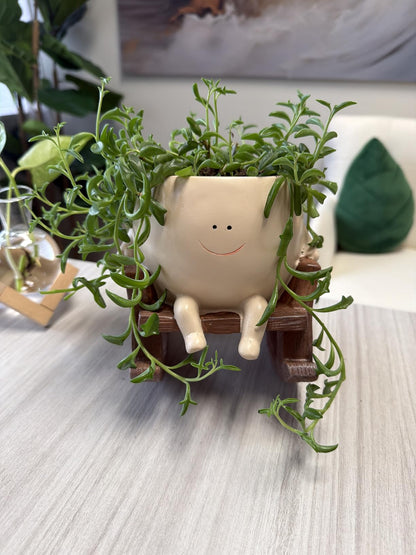 Handmade Smiling Face Planter 🪵🌱