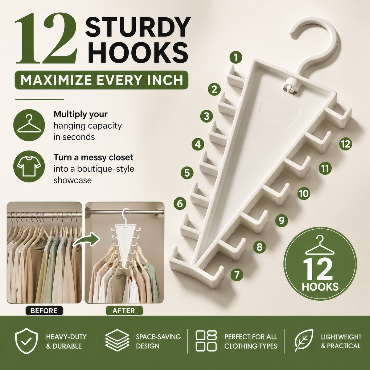 360° Rotating V-Shaped 12-Hook Space-Saving Closet Hanger 🧥✨