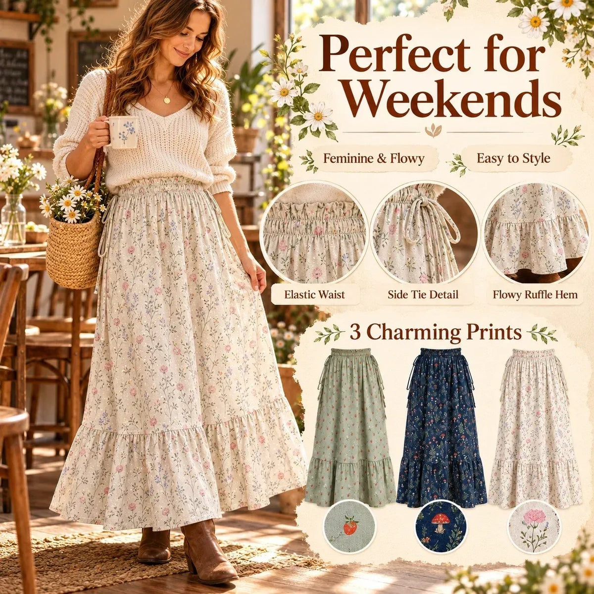 🌸 Boho Floral Maxi Skirt – One Size