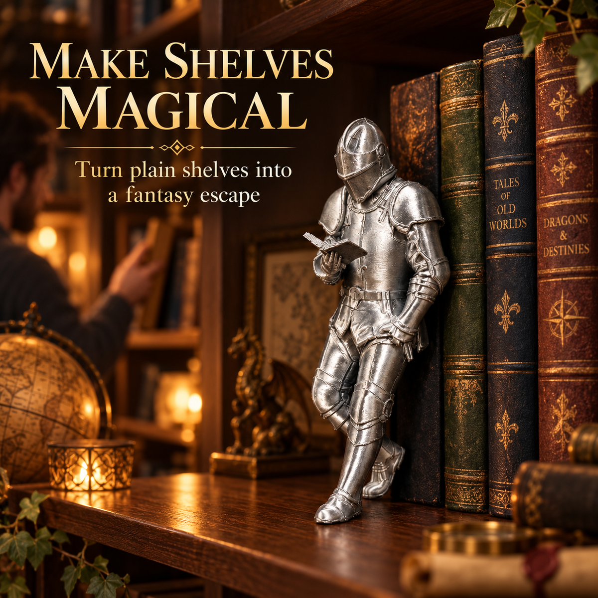 Medieval Knight Bookshelf Decor & Fantasy Book Nook Figurine ⚔️