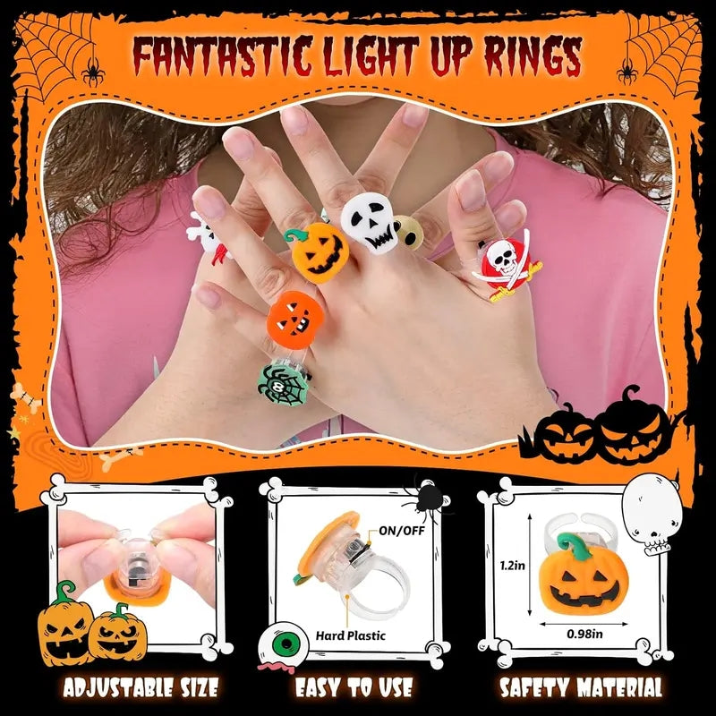 🎃 50PCS Light-Up Halloween Rings for Kids
