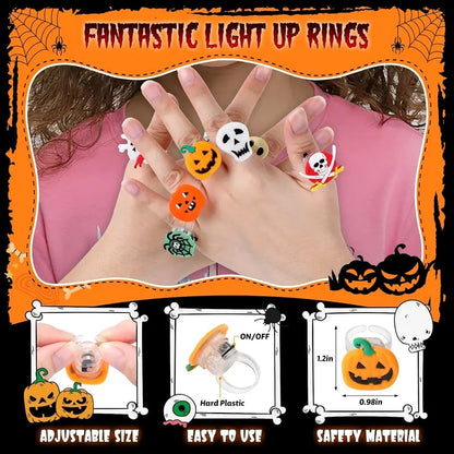 🎃 50PCS Light-Up Halloween Rings for Kids
