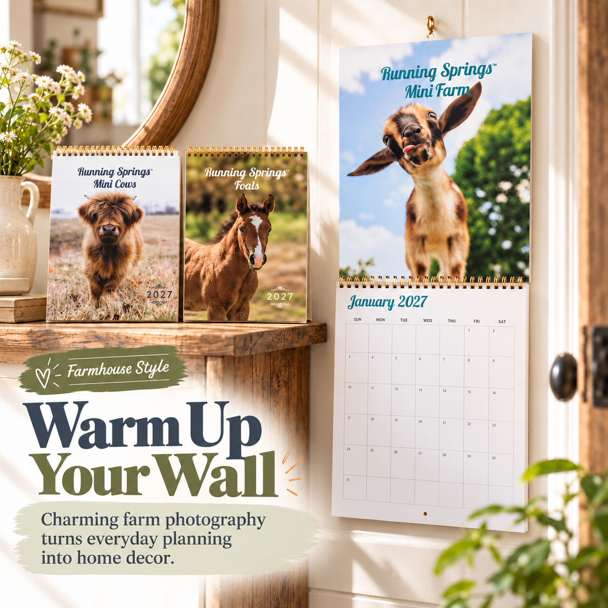 🐮 2027 Mini Farm Animal Wall Calendar – Adorable Farm Moments All Year Long