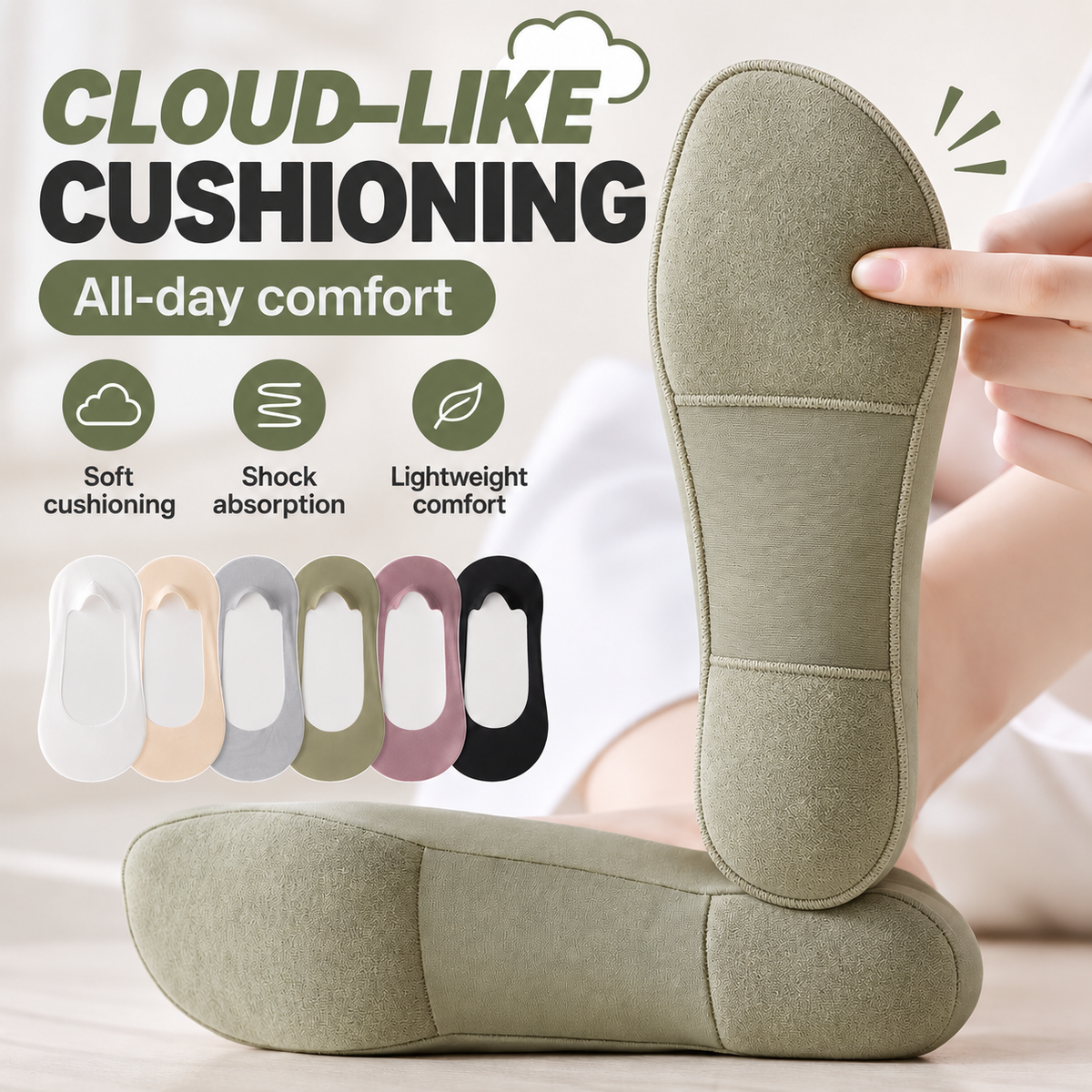 Stay-Put Ice Silk Invisible Socks with Cushioning ☁️