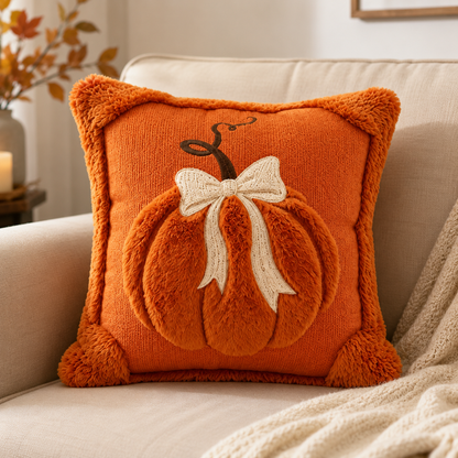 Cozy Pumpkin Bow Throw Pillow Cover 🎃 Perfect Autumn