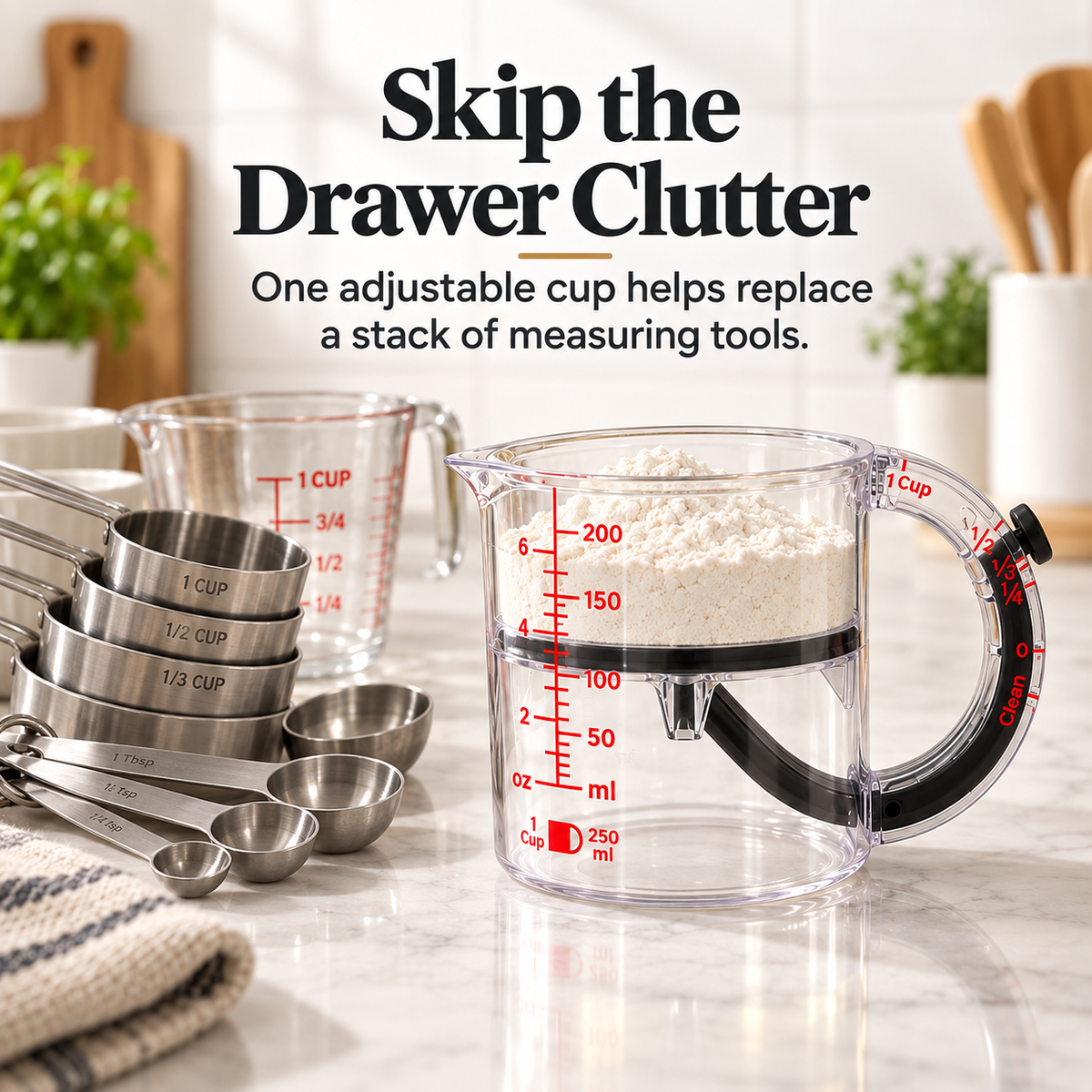 🥣 Adjustable Measuring Cup with Built-In Scraper – 1 Cup / 250 mL