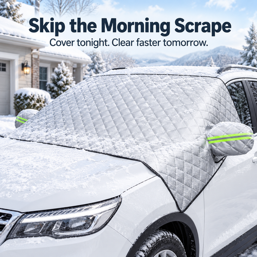 ❄️ All-Weather Quilted Windshield Snow and Ice Protector with Mirror