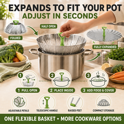 🥦 Multi-Functional Collapsible Veggie Steamer Basket, Strainer & Serving Bowl 🍲