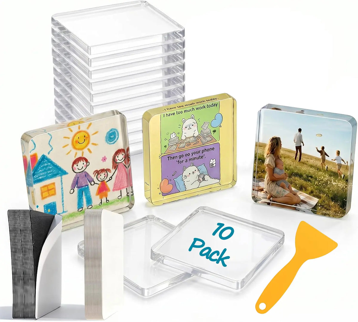 Magnetic Photo Frames 2'x2' Clear Acrylic DIY Fridge Magnets with Adhesive Backing