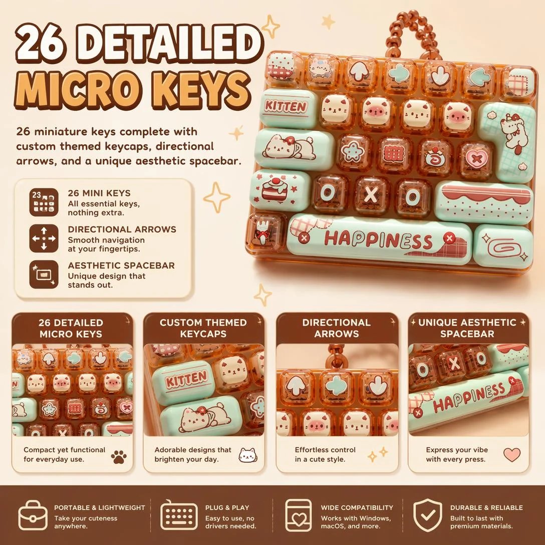 🐱26-Key Mini Fidget Keyboard Keychain