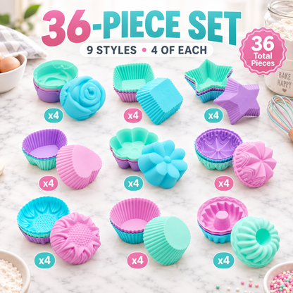 Multi-Shape Non-Stick Silicone Baking Cups & Muffin Molds Set (Reusables) 🧁