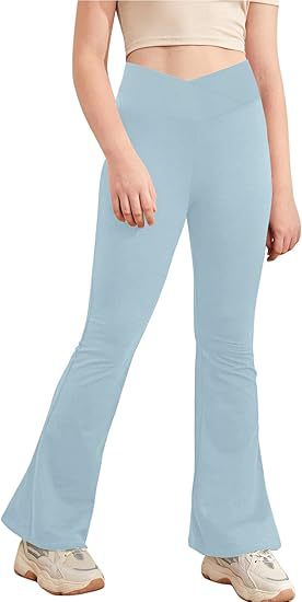 🤸‍♀️ Girls’ V-Cross High Waisted Flare Leggings – Ultra-Soft Stretch Yoga Bell Bottoms ✨