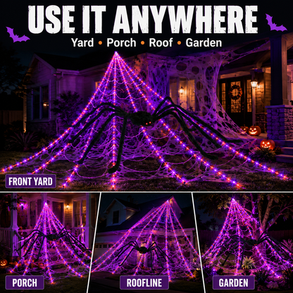 🕷️ Giant Light-Up Halloween Spider Web Set