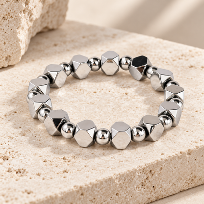Handcrafted Geometric Natural Hematite Stone Bracelet 🖤