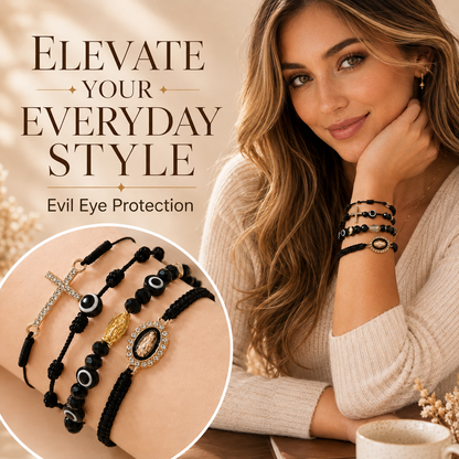 ✨ Aesthetic Multi-Layer Evil Eye & Cross Braided Bracelet Set
