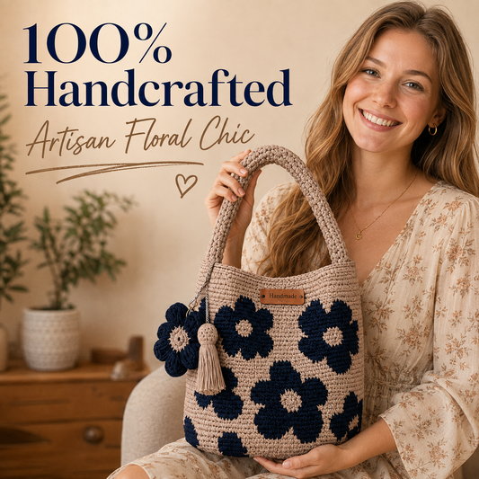 Handmade Crochet Floral Bucket Tote Bag | Chic Boho Knit Shoulder Bag 👜🌸