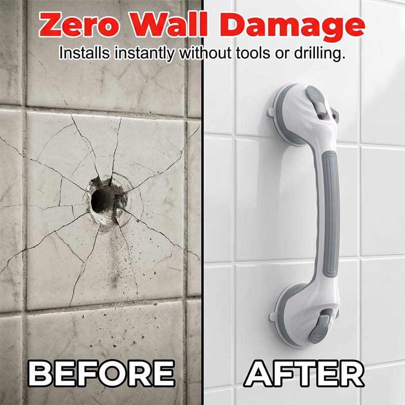 Suction Cup Grab Bar – Tool-Free No-Drill Install on Tile & Glass, Strong Vacuum Hold, Removable & Reusable – Extra Balance Support for Bathroom Safety 🔒