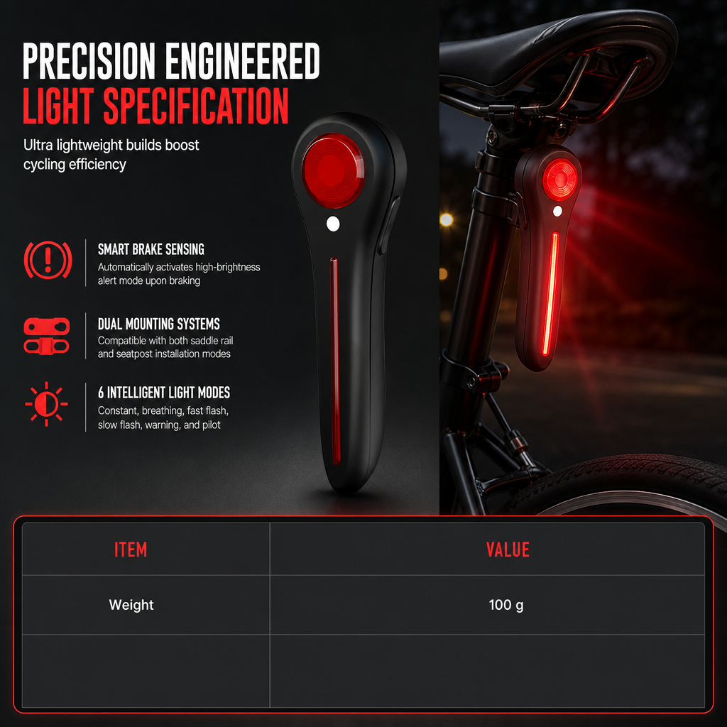 🚨 Auto-Sensing Bike Brake Light  🚲 USB Rechargeable Cycling Taillight 🔋