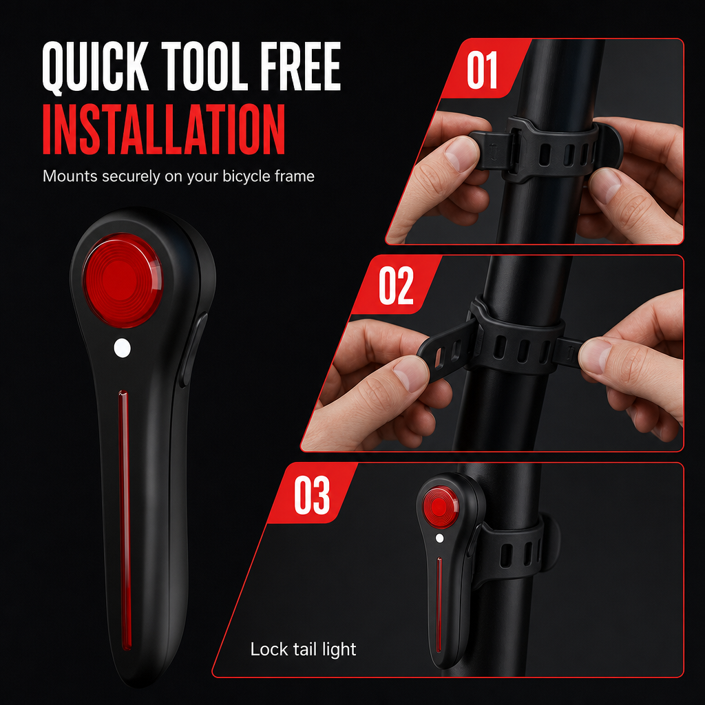 🚨 Auto-Sensing Bike Brake Light  🚲 USB Rechargeable Cycling Taillight 🔋